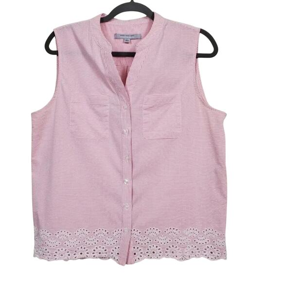 Marc New York Striped Sleeveless Button Down Top Pink White Womens Size L - Picture 1 of 9